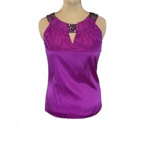 Caché Magenta Silk Beaded Halter Tank Top Sz sml